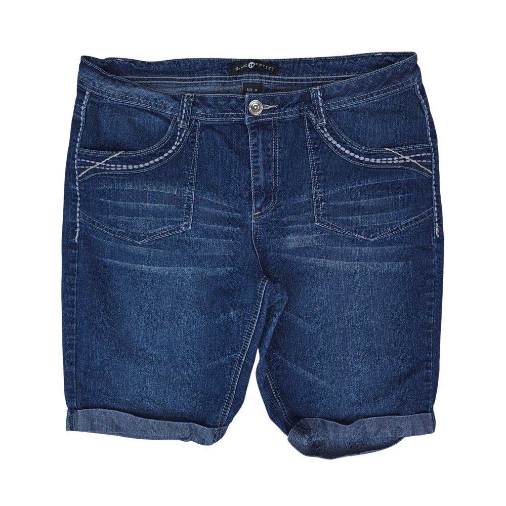 Blue Identity Bermuda Shorts Womens 14 (36x10.5) Blue Contrast Stitch Cuffed Y2K